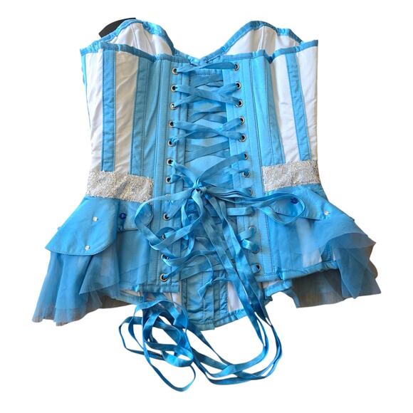 NWT Corset Story Blue Silver Overbust Corset Ren Fair Cosplay Top Size UK8 US4 - Picture 8 of 16